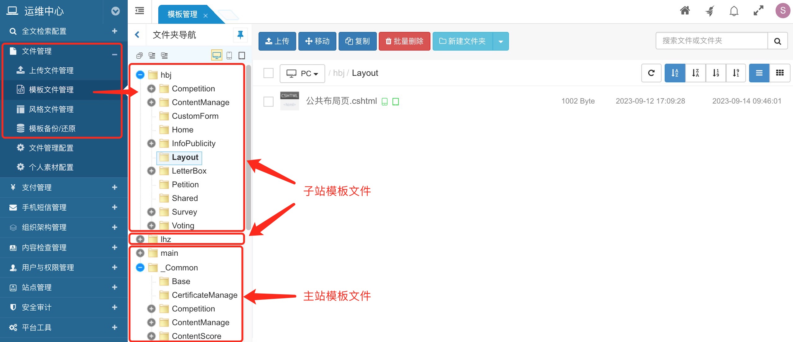 平台管理中可以管理站群中的所有站点的模板和样式